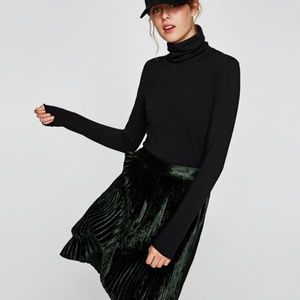 ZARA-Velvet Pleated Skirt